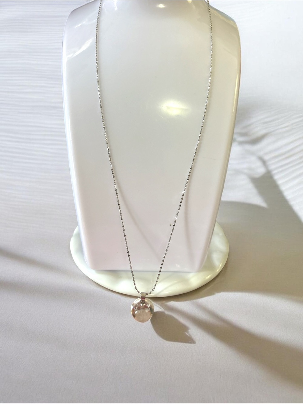 Silver Necklace with Clear Quartz Orb Pendant - Clear
